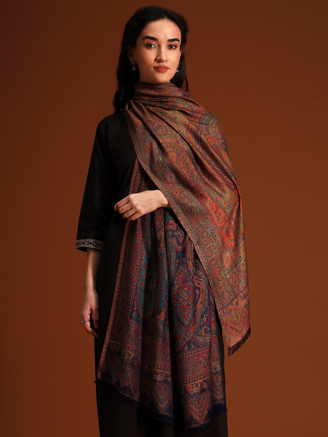 Pashmoda Women Grand Paisley Kaani Wool Blend Kashmiri Shawl, Stole, Scarf | Luxury Pashmina Jamawar Soft Warm Evening Wrap (Size 40X80 inches )