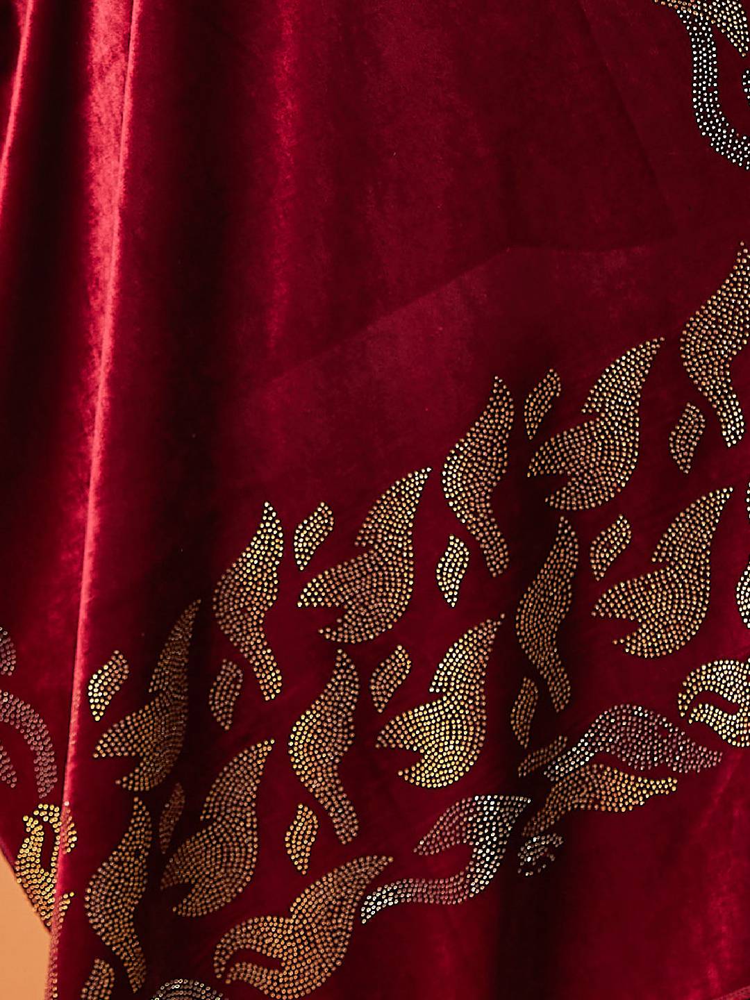 Women Mahvash Velvet Swarovski Crystal Work Stole (Size: 71x203 CM)