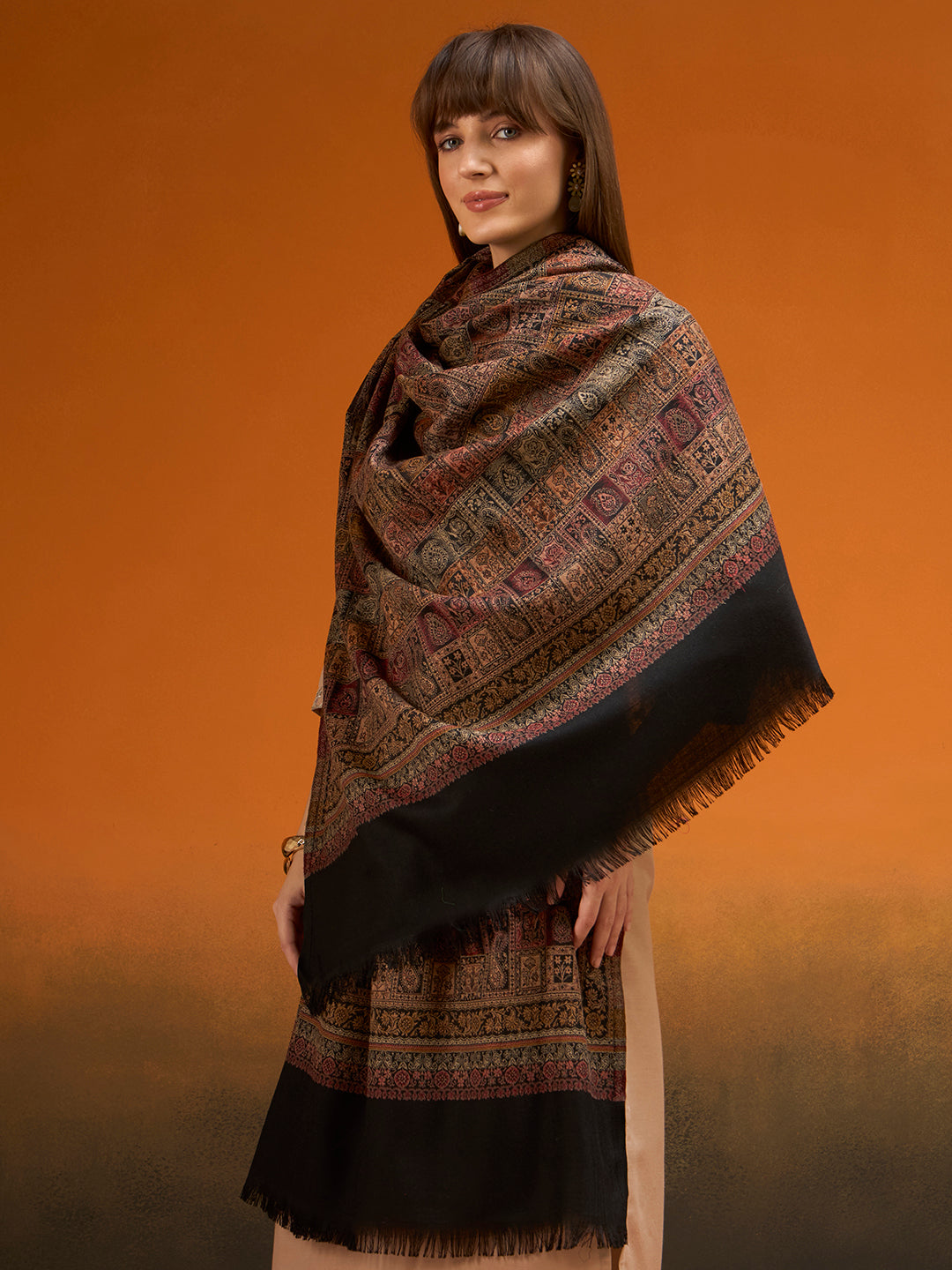 Women Regal Tapestry Kashmiri Jamawar Woven Shawl