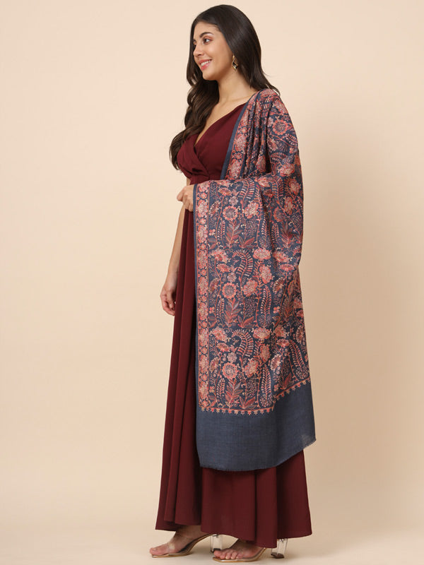 Women Khwaabida 100% Pure Wool Embroidered Stole (Size 71X203 CM)