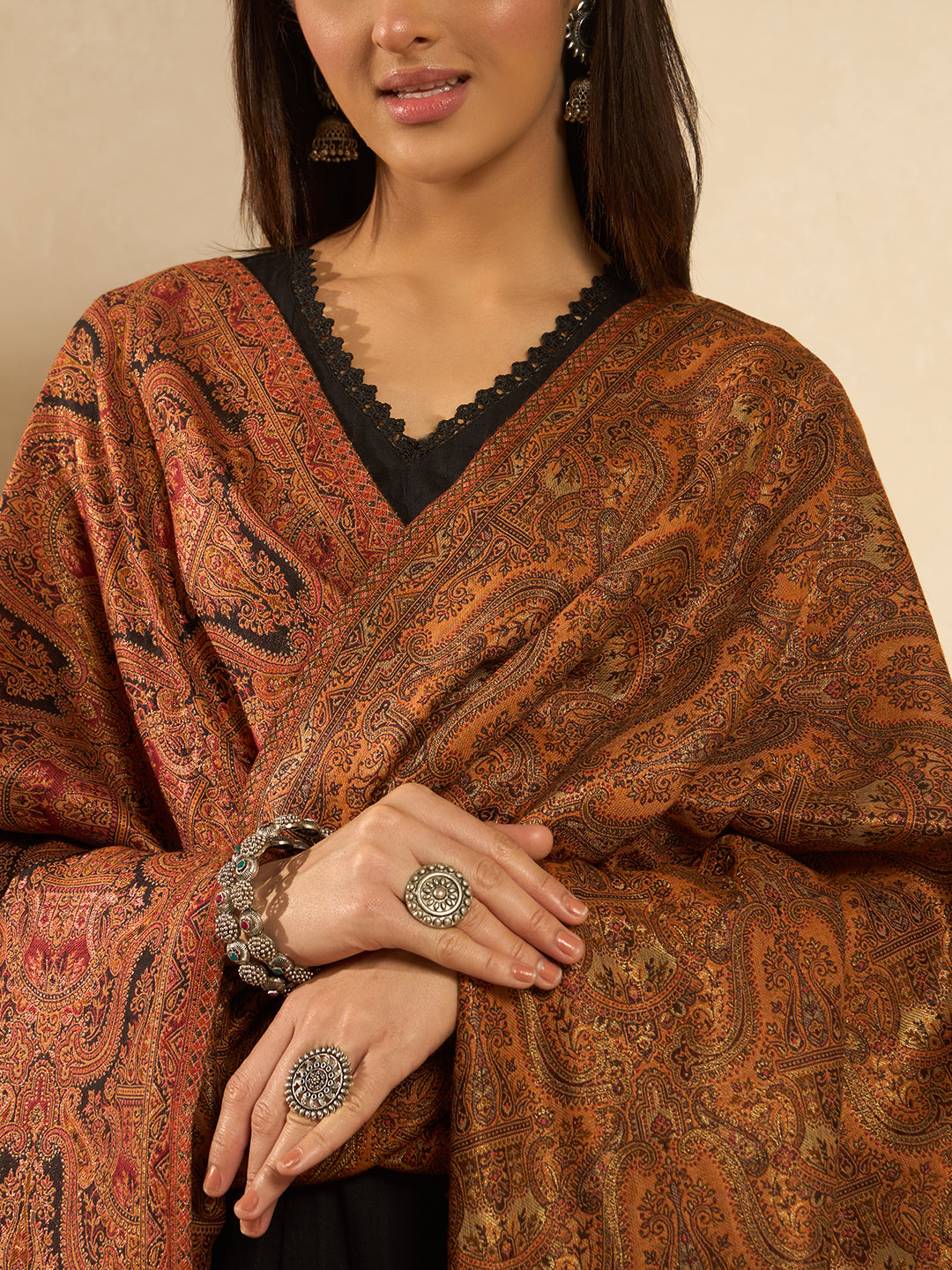 Pashmoda Women Gulnaar Royale Zari Reversible Kaani Fine Wool Shawl, Shawl, Scarf, Heritage Kashmiri Pashmina Stole, Evening Wrap (Size 40X80 inches)