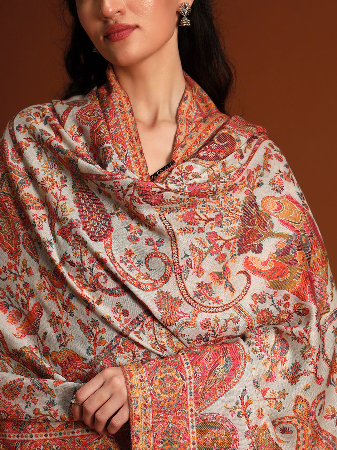 Pashmoda Women Royal gulistan Kaani Wool Blend Kashmiri Shawl, Stole, Scarf | Luxury Pashmina Jamawar Soft Warm Evening Wrap (Size 40X80 inches )