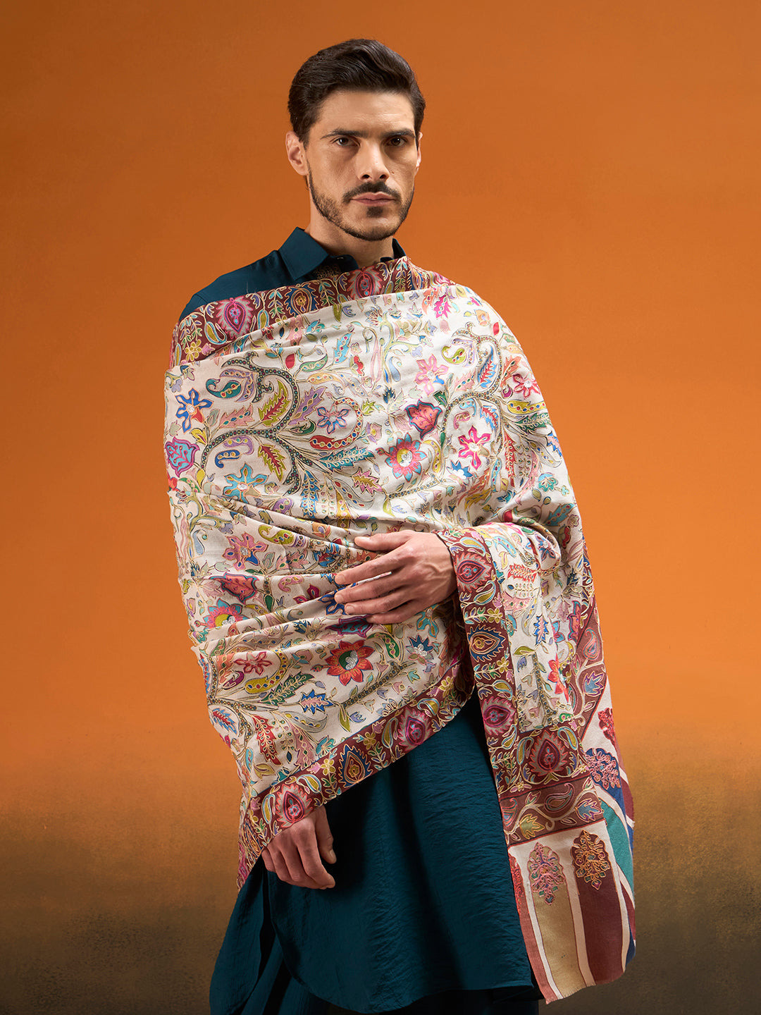 Men Nafees Naqsh Fine Wool Kalamkari Embroidered Shawl