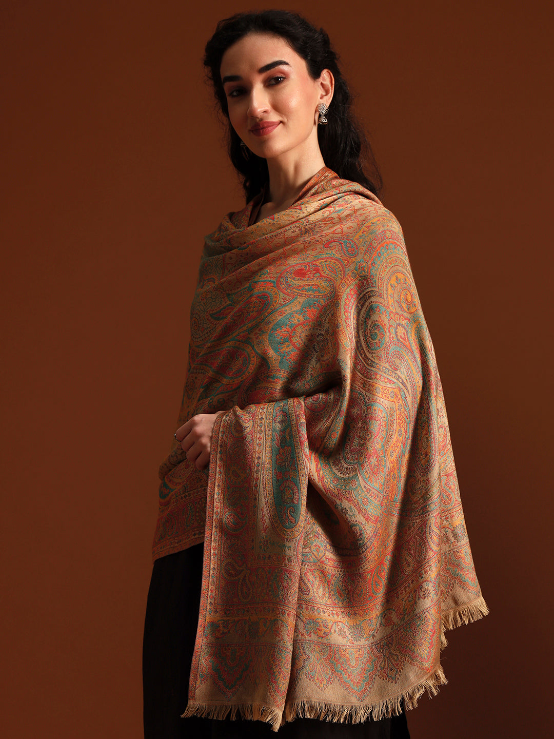 Pashmoda Women Grand Paisley Kaani Wool Blend Kashmiri Shawl, Stole, Scarf | Luxury Pashmina Jamawar Soft Warm Evening Wrap (Size 40X80 inches )