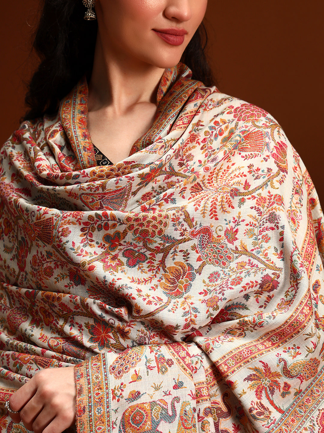 Pashmoda Women Orchard Kaani Wool Blend Kashmiri Shawl, Stole, Scarf | Luxury Pashmina Jamawar Soft Warm Evening Wrap (Size 40X80 inches )