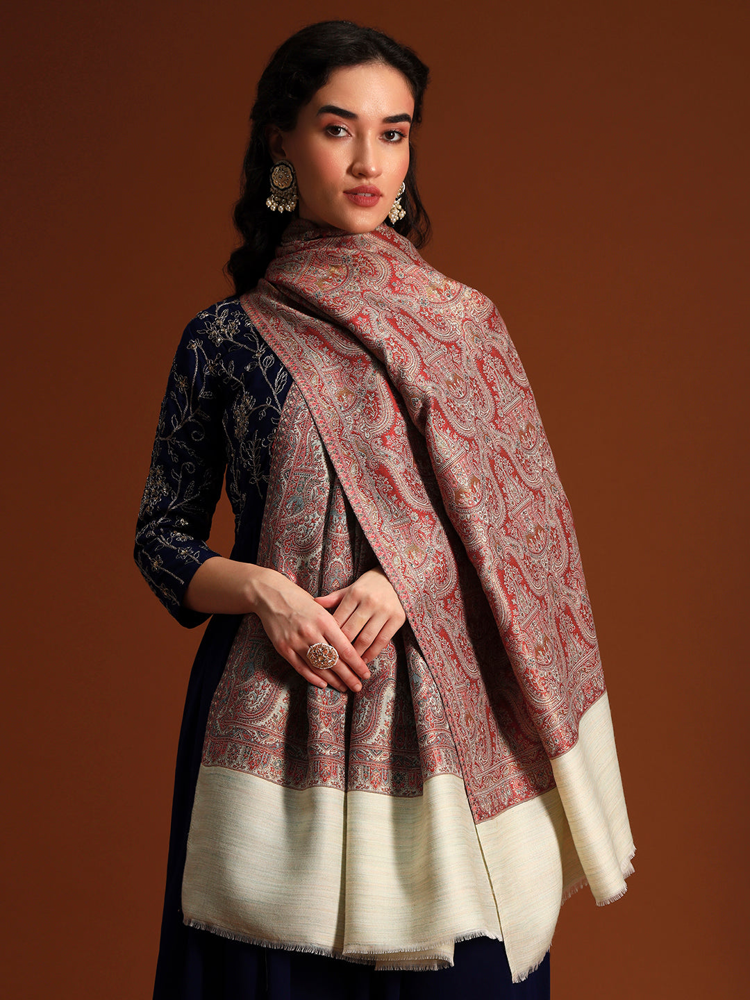 Pashmoda Women Gulnaar Royale Zari Reversible Kaani Fine Wool Shawl, Shawl, Scarf, Heritage Kashmiri Pashmina Stole, Evening Wrap (Size 40X80 inches)