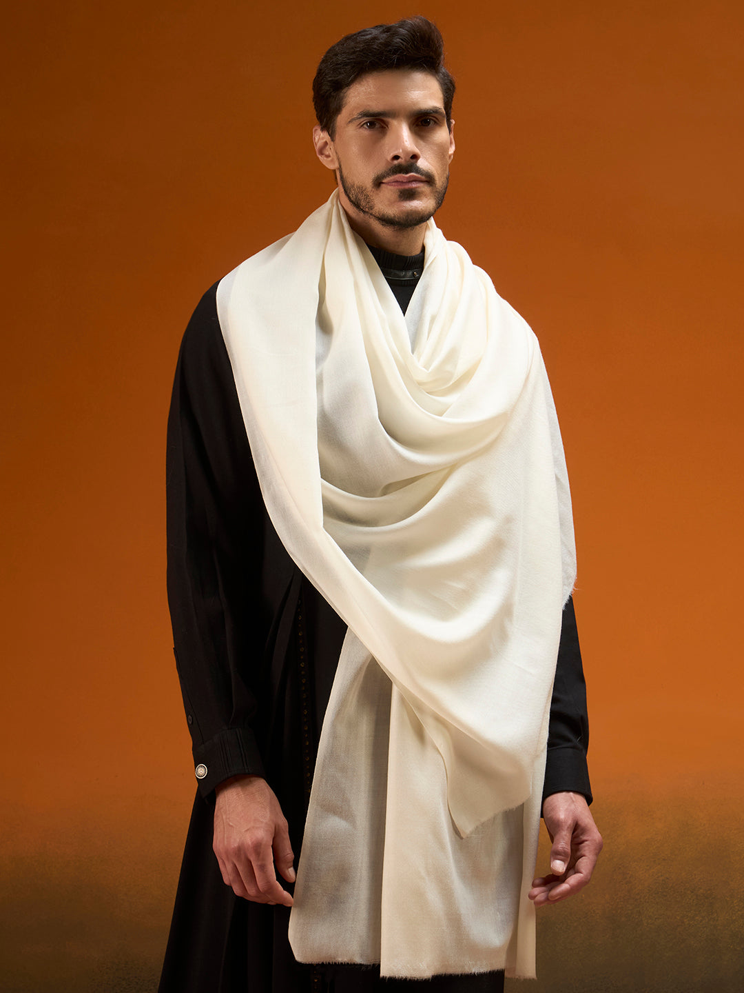 Men Verdant Grace Fine Wool Blend Solid Melange Shawl