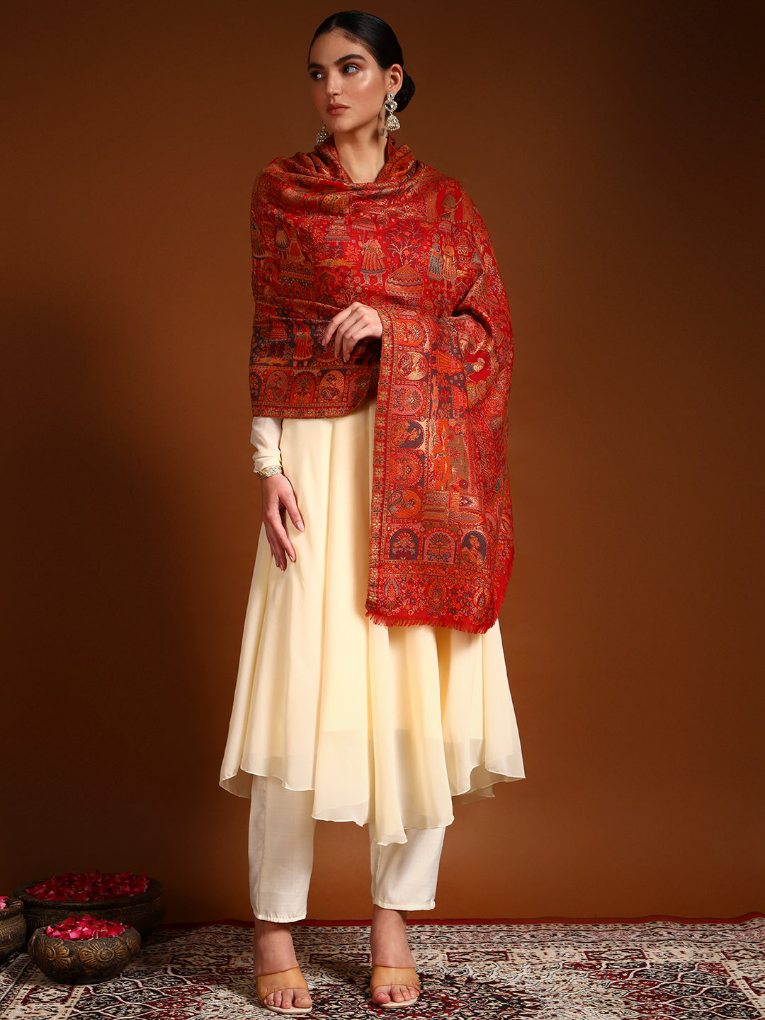 Pashmoda Women Zewar Zari Kaani Fine Wool Shawl (Size: 101X203 CM)