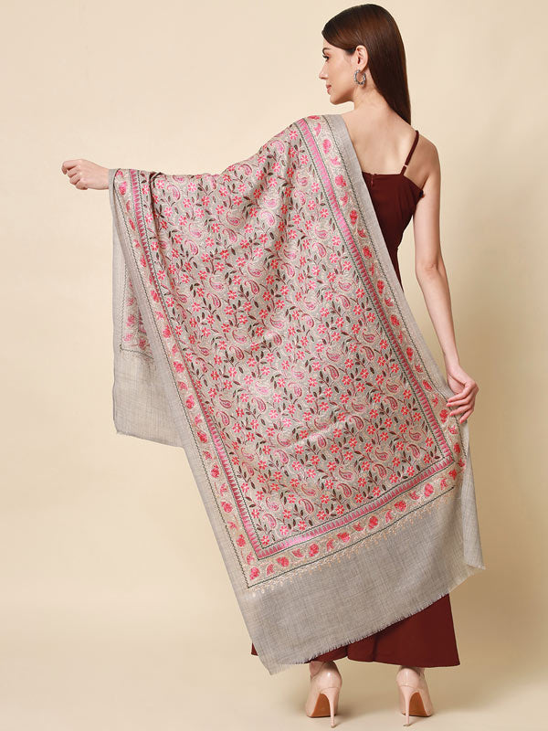 Women's Noorani 100% Pure Wool Nalki Embroidered Stole (Size 71x203 CM)