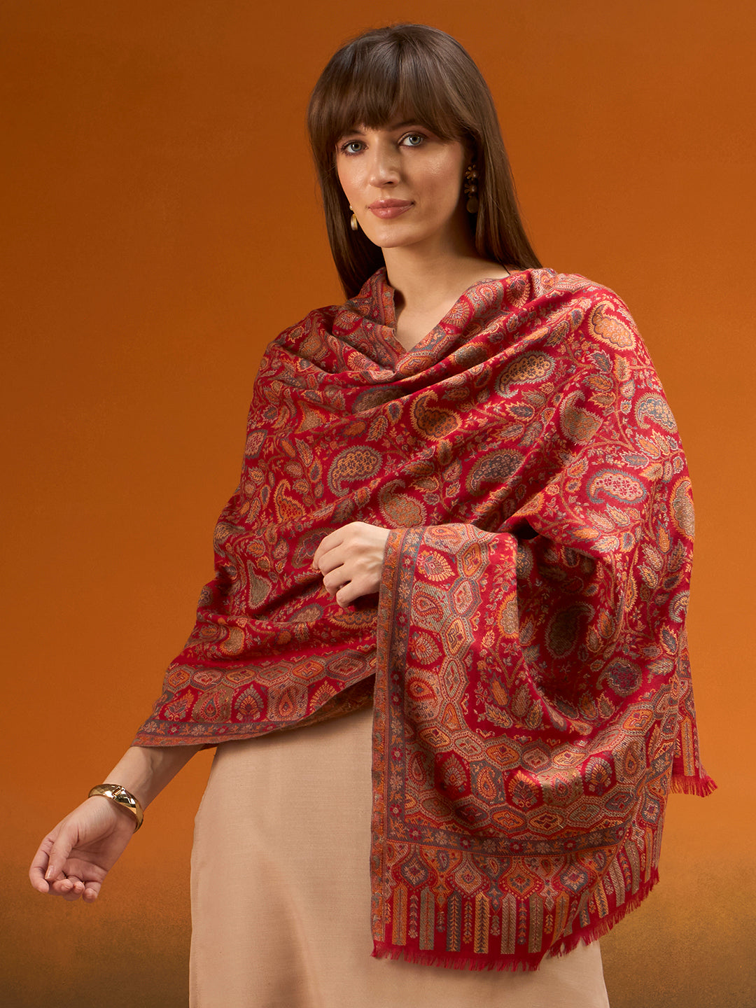 Pashmoda Imperial Gulzar kaani stole Stole for Women, Wool Blend Pashmina Style Shawl Wrap, Traditional Kashmiri Jamawar Woven Design, Luxury Evening & Festive Scarf (28 x 80 Inches)
