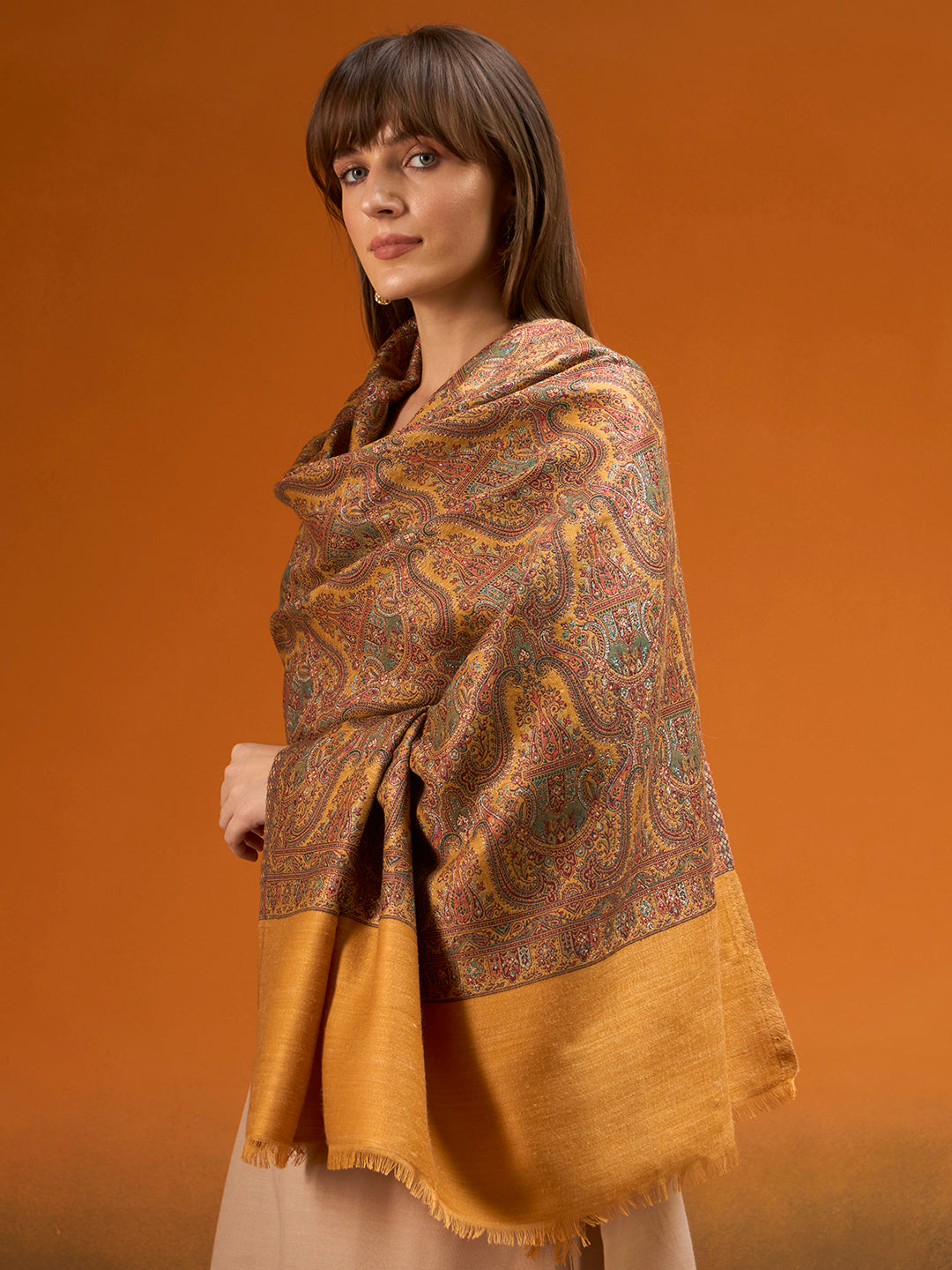 Pashmoda Women Gulnaar Royale Zari Reversible Kaani Fine Wool Shawl, Shawl, Scarf, Heritage Kashmiri Pashmina Stole, Evening Wrap (Size 40X80 inches)