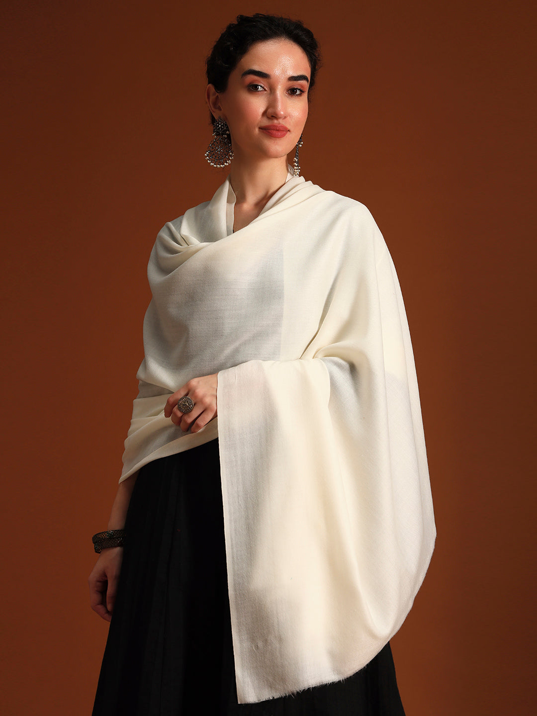 Women Verdant Grace Fine Wool Blend Solid Melange Shawl