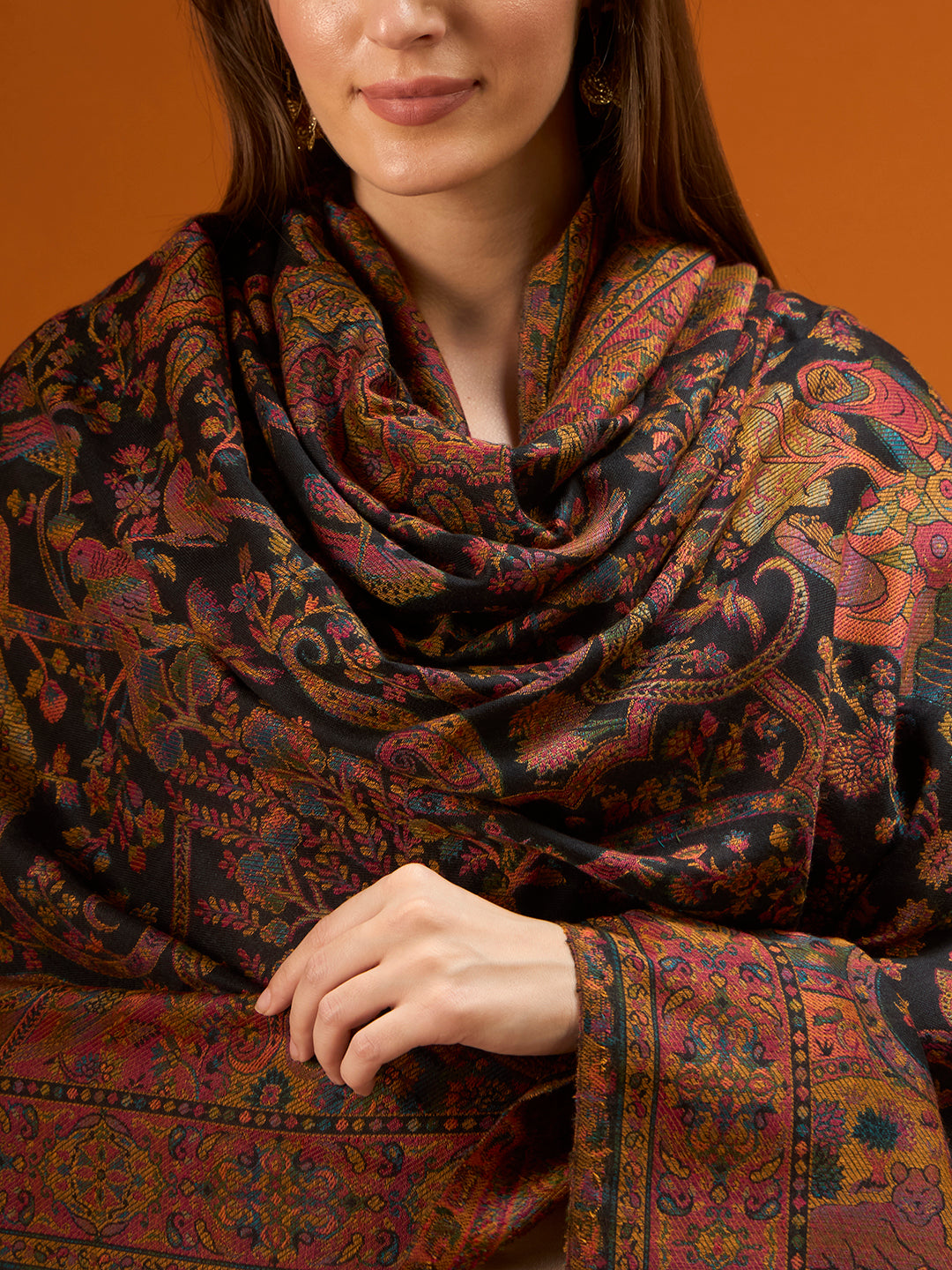 Pashmoda Women Royal gulistan Kaani Wool Blend Kashmiri Shawl, Stole, Scarf | Luxury Pashmina Jamawar Soft Warm Evening Wrap (Size 40X80 inches )