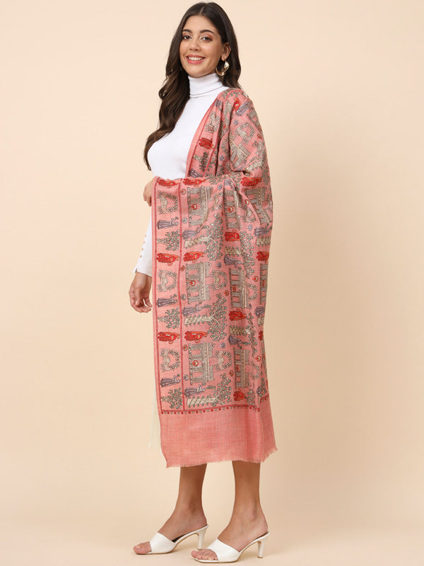 Women Dilkash 100% Pure Wool Embroidered Stole (Size 71X203 CM)