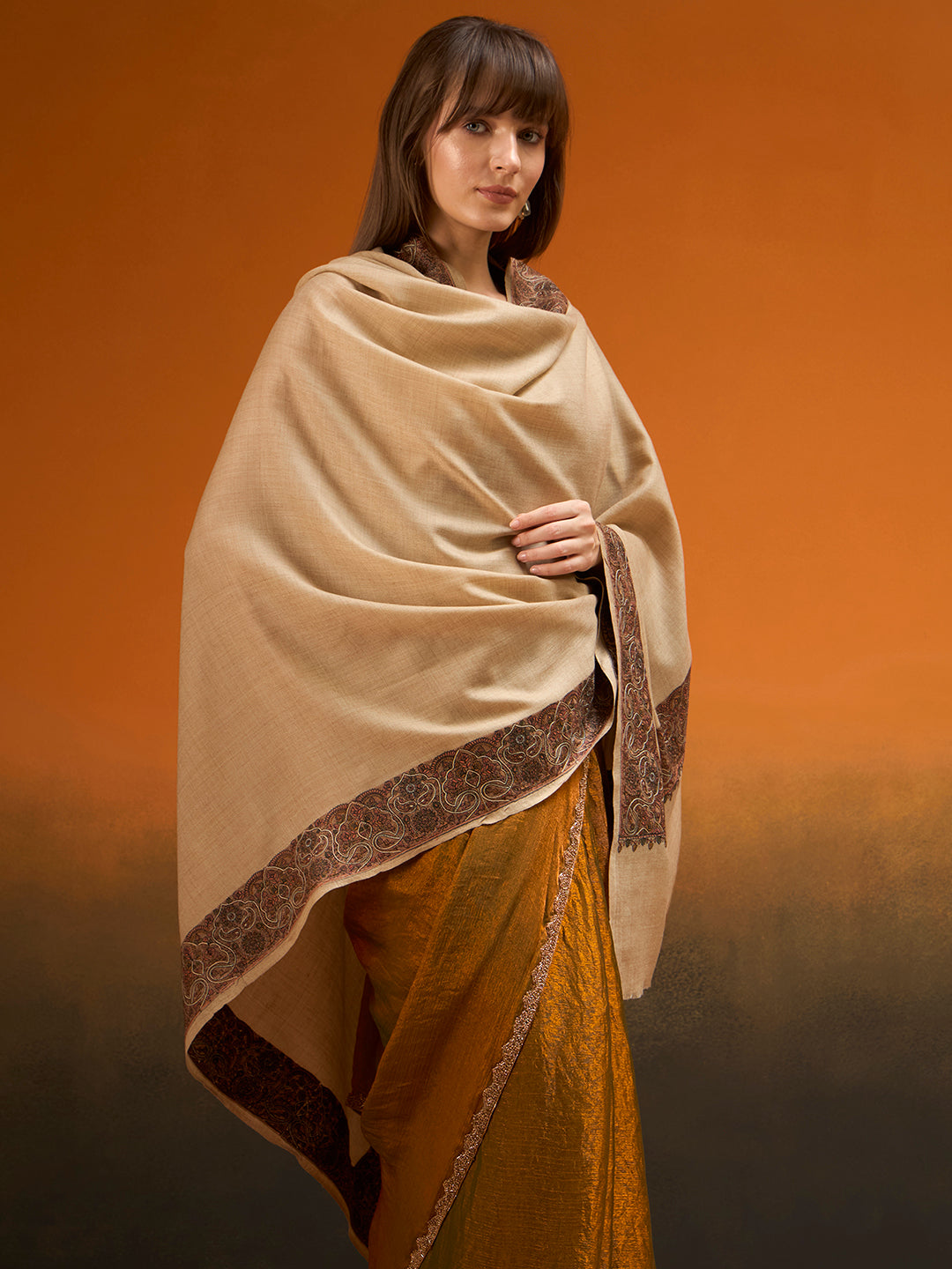 Women Nafeesah Fine Wool Sozni Hand Embroidered Shawl