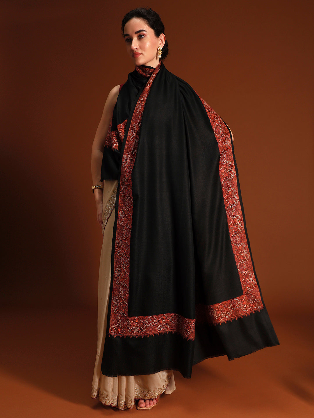 Women Nafeesah Fine Wool Sozni Hand Embroidered Shawl