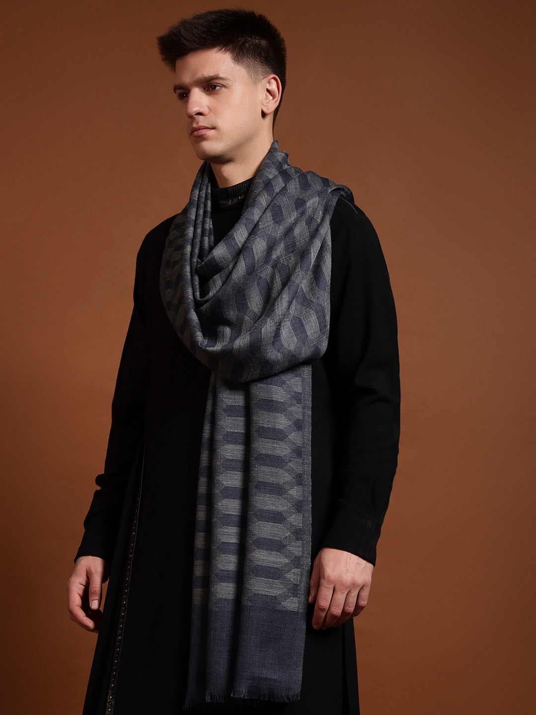Men Kavya Ikat 100% Pure Wool Checkered Stole