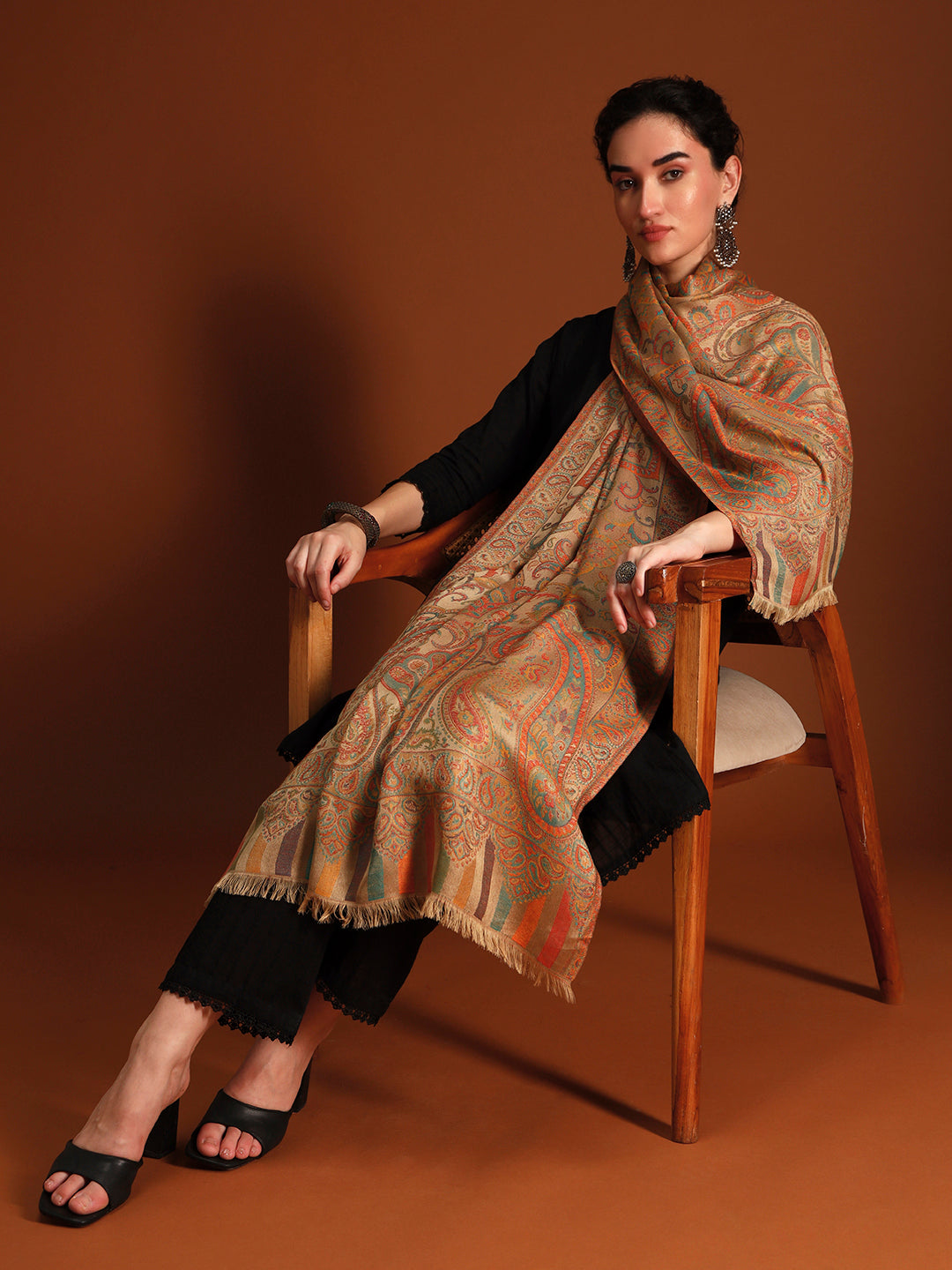Pashmoda Imperial Ambi Kaani Stole for Women, Wool Blend Pashmina Style Shawl Wrap, Traditional Kashmiri Jamawar Woven Design, Luxury Evening & Festive Scarf (28 x 80 Inches)