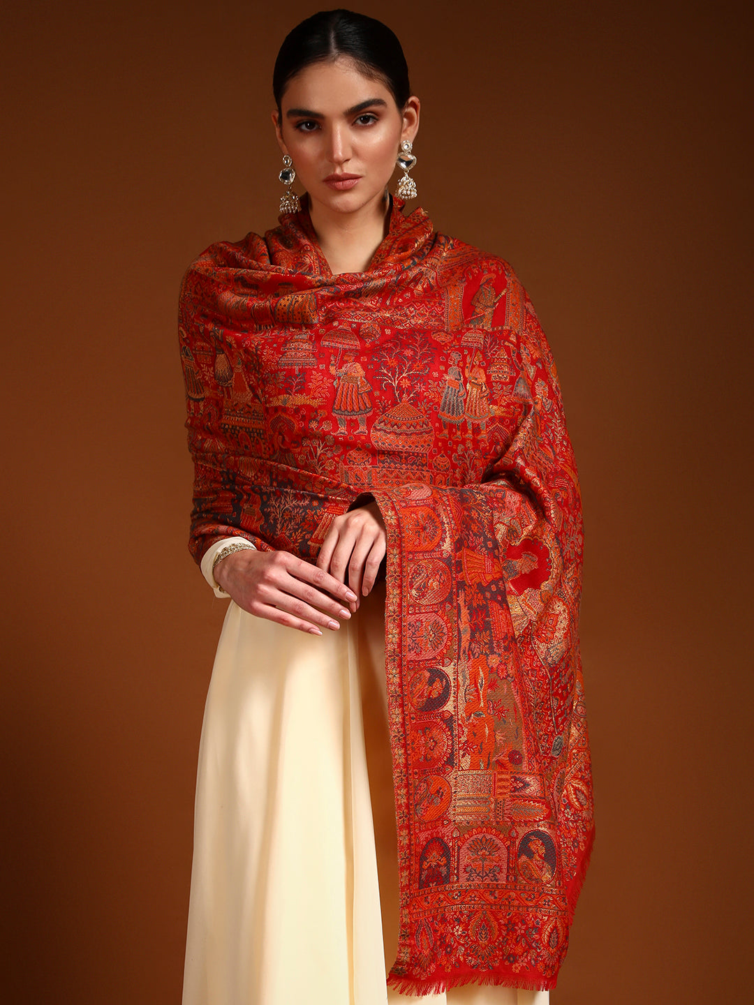Pashmoda Women Zewar Zari Kaani Fine Wool Shawl (Size: 101X203 CM)