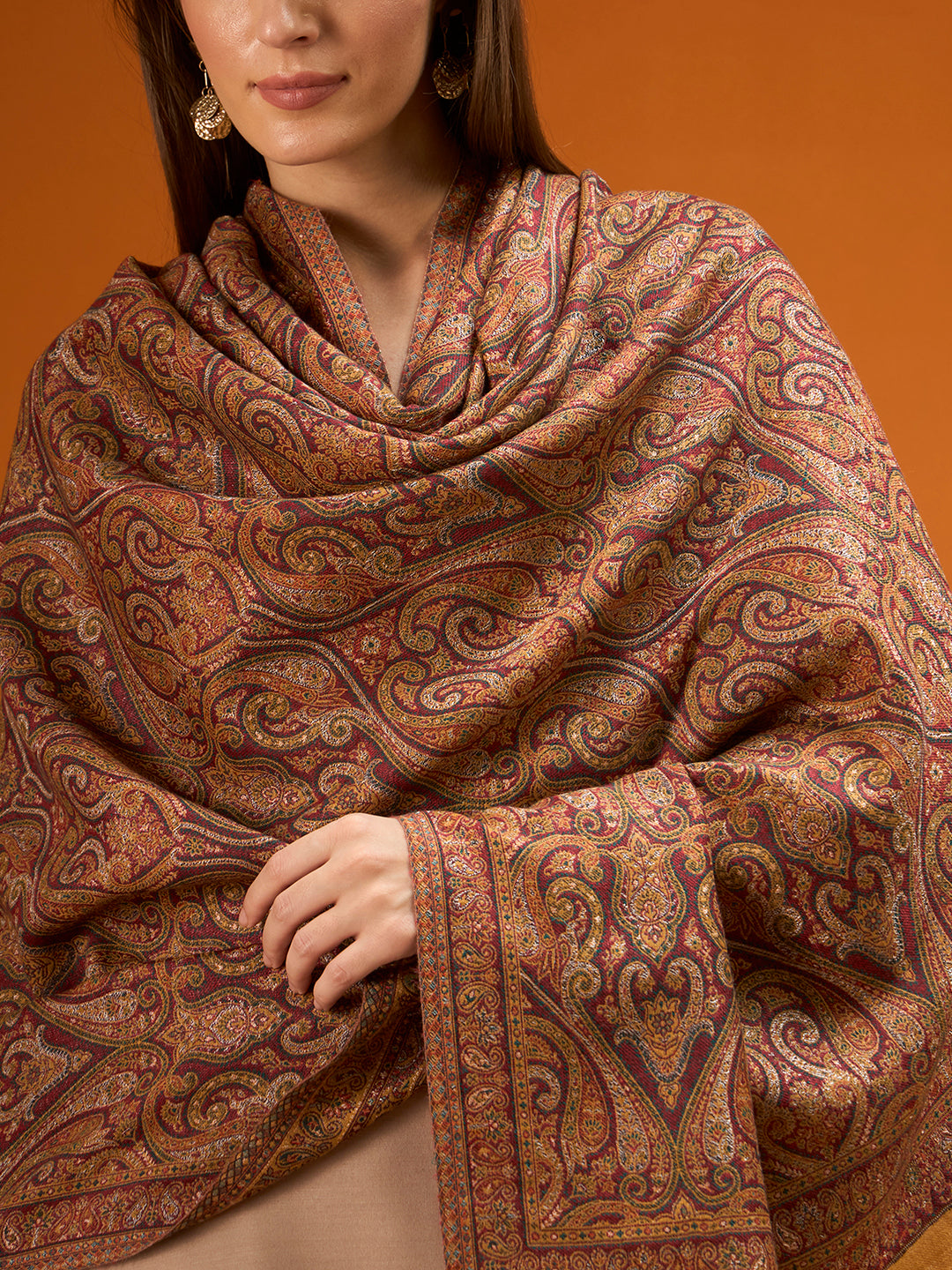 Pashmoda Women Regalis Zari Reversible Kaani Fine Wool Shawl, Shawl, Scarf, Heritage Kashmiri Pashmina Stole, Evening Wrap (Size 40X80 inches)