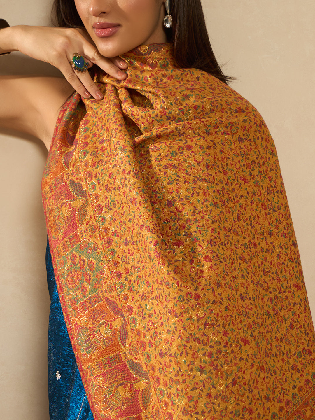 Pashmoda Imperial Autumn Canopy kaani stole Stole for Women, Wool Blend Pashmina Style Shawl Wrap, Traditional Kashmiri Jamawar Woven Design, Luxury Evening & Festive Scarf (28 x 80 Inches)