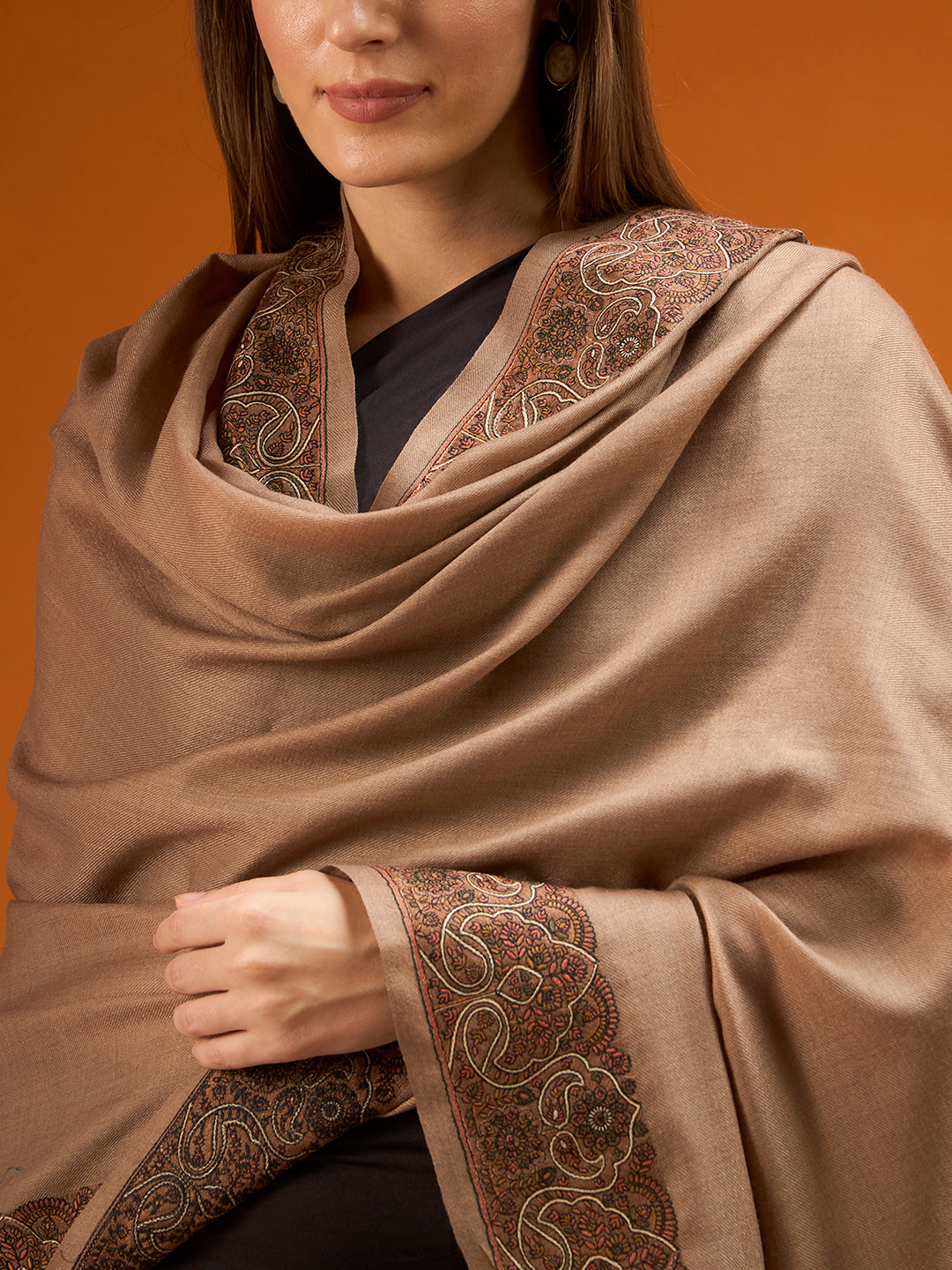 Women Nafeesah Fine Wool Sozni Hand Embroidered Shawl