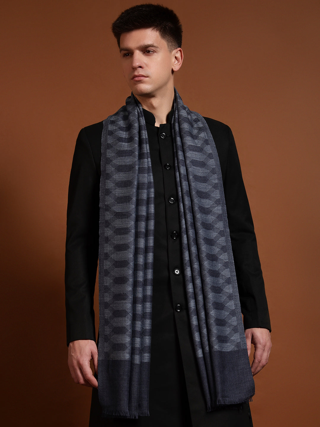 Men Kavya Ikat 100% Pure Wool Checkered Stole