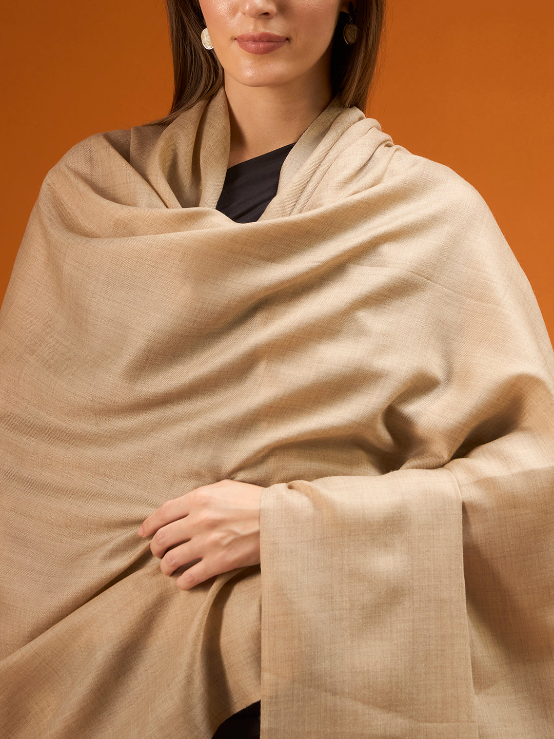 Women Verdant Grace Fine Wool Blend Solid Melange Shawl