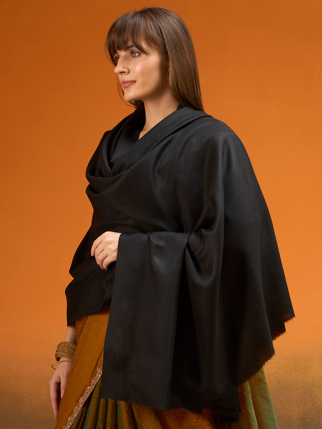 Women Verdant Grace Fine Wool Blend Solid Melange Shawl