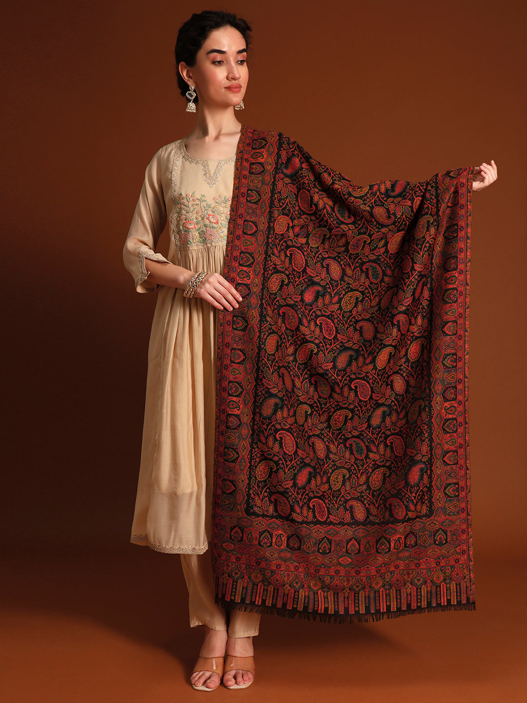 Pashmoda Imperial Gulzar kaani stole Stole for Women, Wool Blend Pashmina Style Shawl Wrap, Traditional Kashmiri Jamawar Woven Design, Luxury Evening & Festive Scarf (28 x 80 Inches)