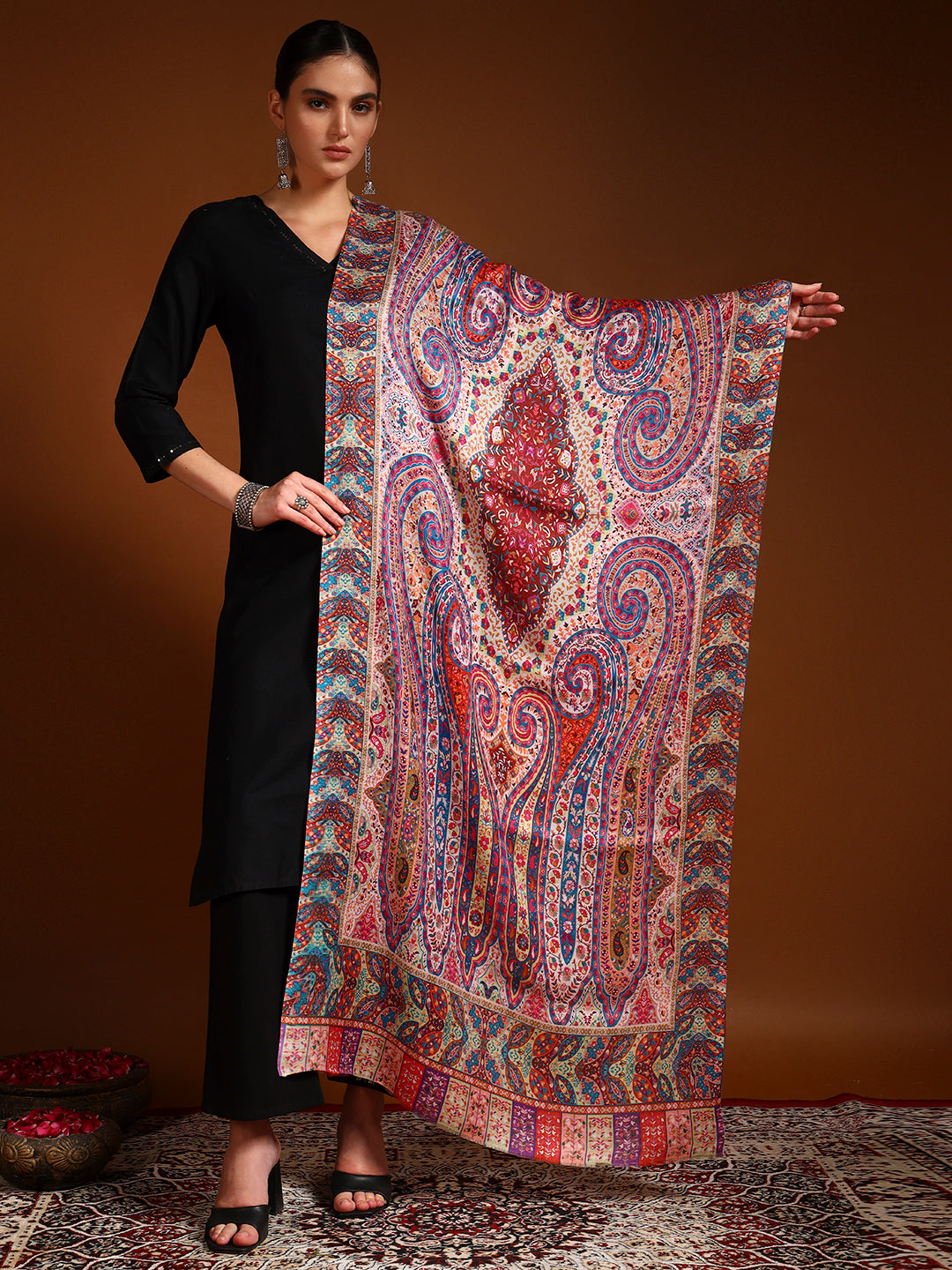 Pashmoda Women Royal Embers Fine Soft Bamboo Fibre Stole (Size: 71x203 CM)