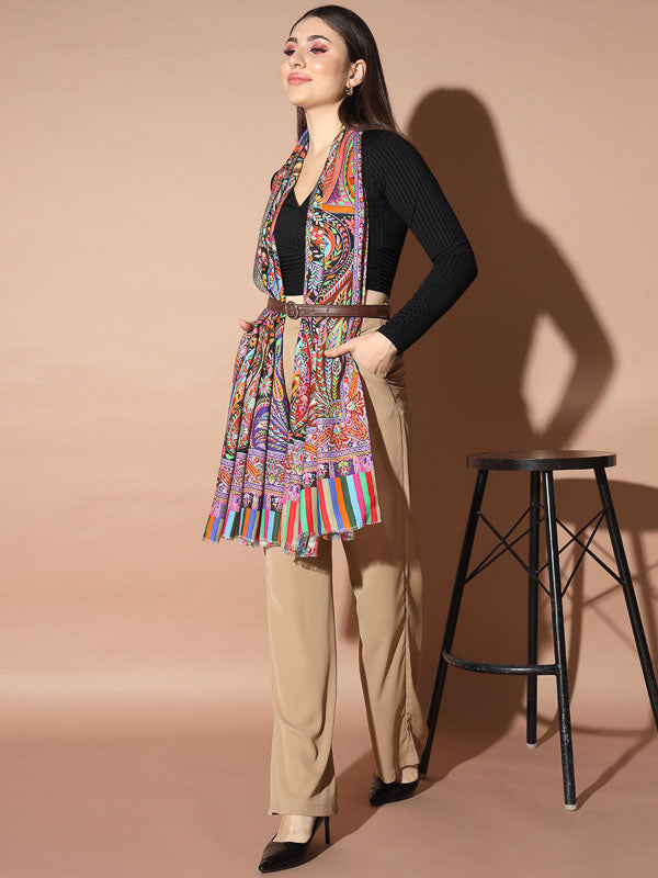 Women's Zarbaft Multicoloured Printed Stole (Size : 71X203 CM)