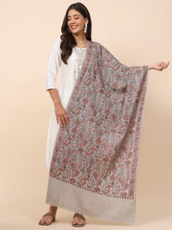 Women Khwaabida 100% Pure Wool Embroidered Stole (Size 71X203 CM)
