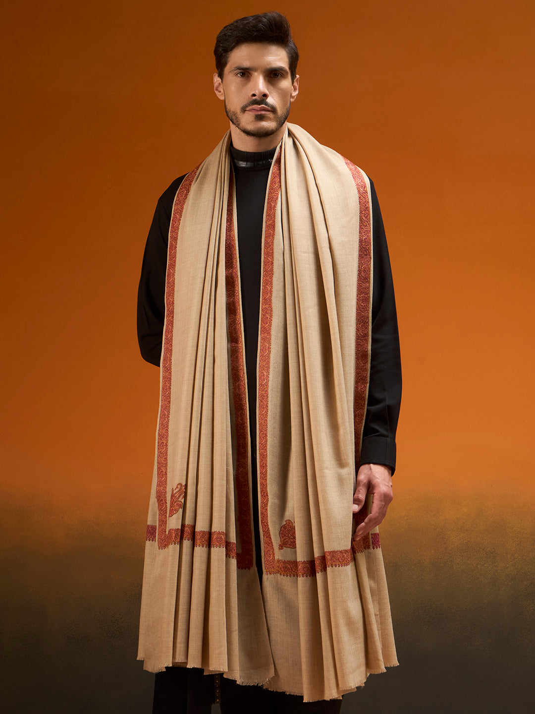 Men kashida Kingri Embroidered Lohi Shawl