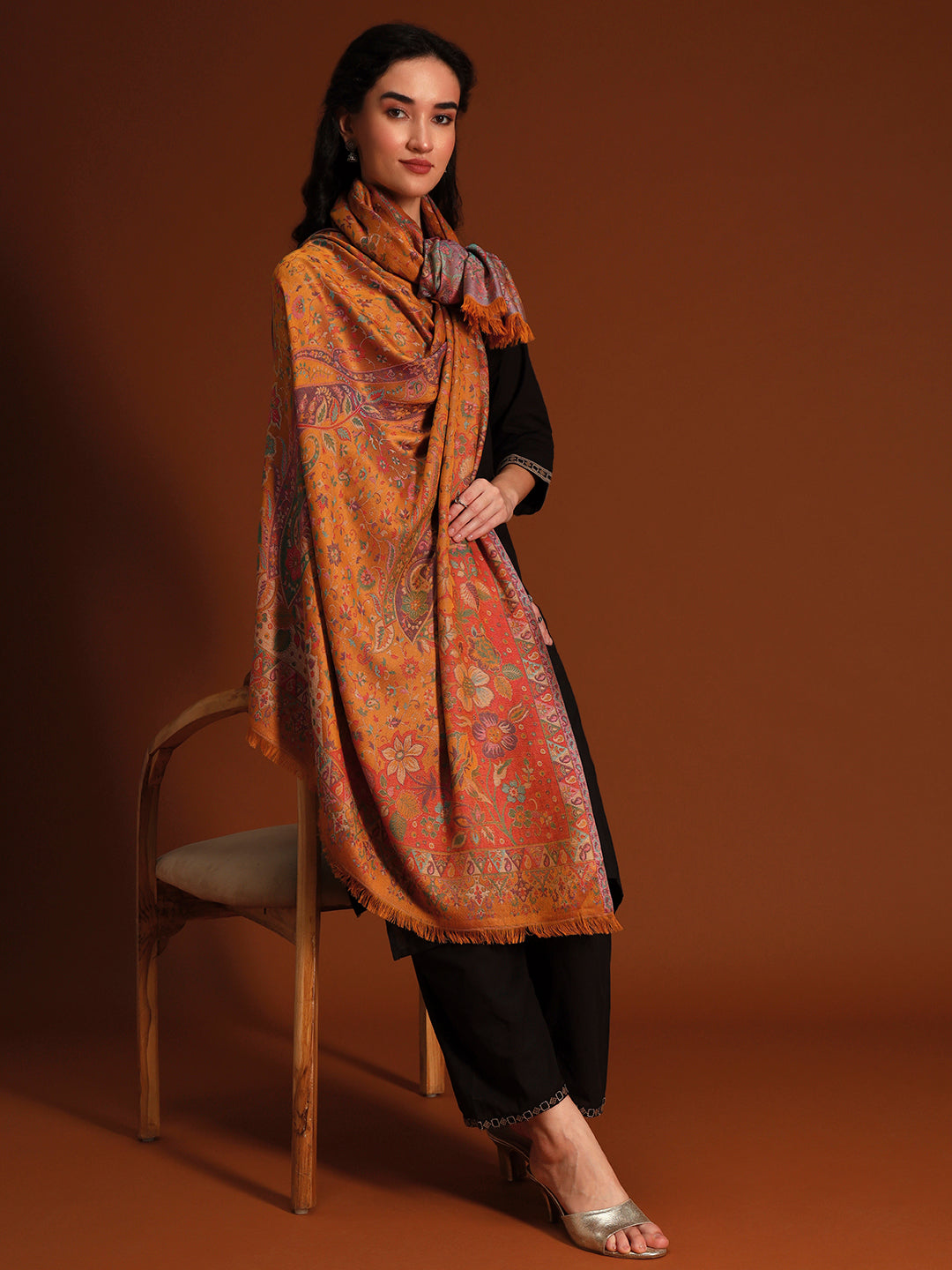 Pashmoda Women Floral Heritage Kaani Elegance Wool Blend Kashmiri Shawl, Stole, Scarf | Luxury Pashmina Jamawar Soft Warm Evening Wrap (Size 40X80 inches )