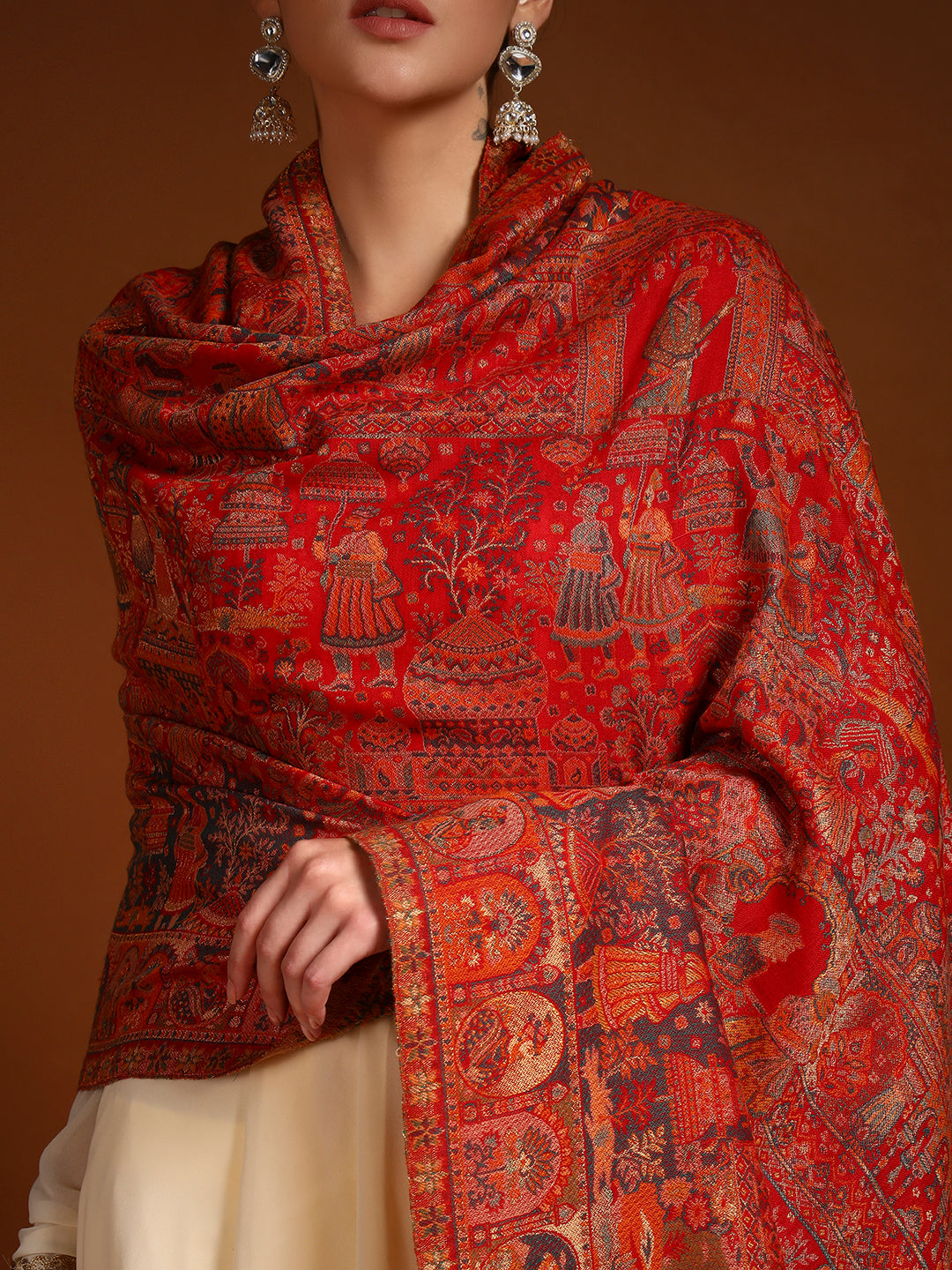 Pashmoda Women Zewar Zari Kaani Fine Wool Shawl (Size: 101X203 CM)