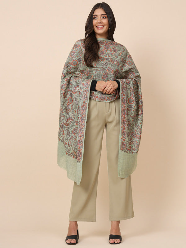 Women Khwaabida 100% Pure Wool Embroidered Stole (Size 71X203 CM)