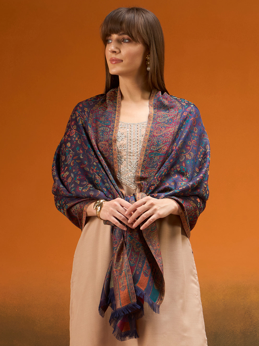 Pashmoda Imperial Royal botanica Stole for Women, Wool Blend Pashmina Style Shawl Wrap, Traditional Kashmiri Jamawar Woven Design, Luxury Evening & Festive Scarf (28 x 80 Inches)