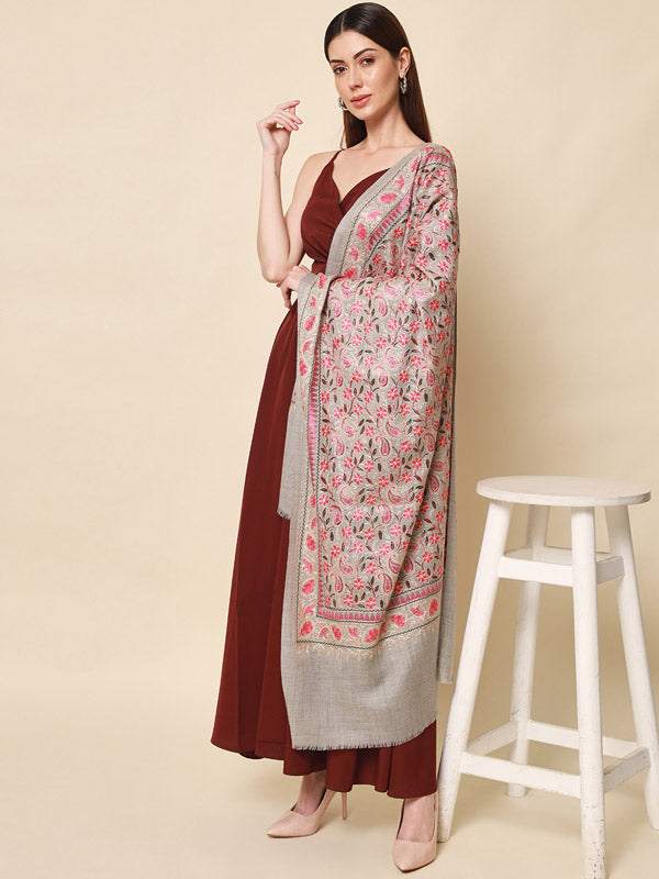 Women's Noorani 100% Pure Wool Nalki Embroidered Stole (Size 71x203 CM)