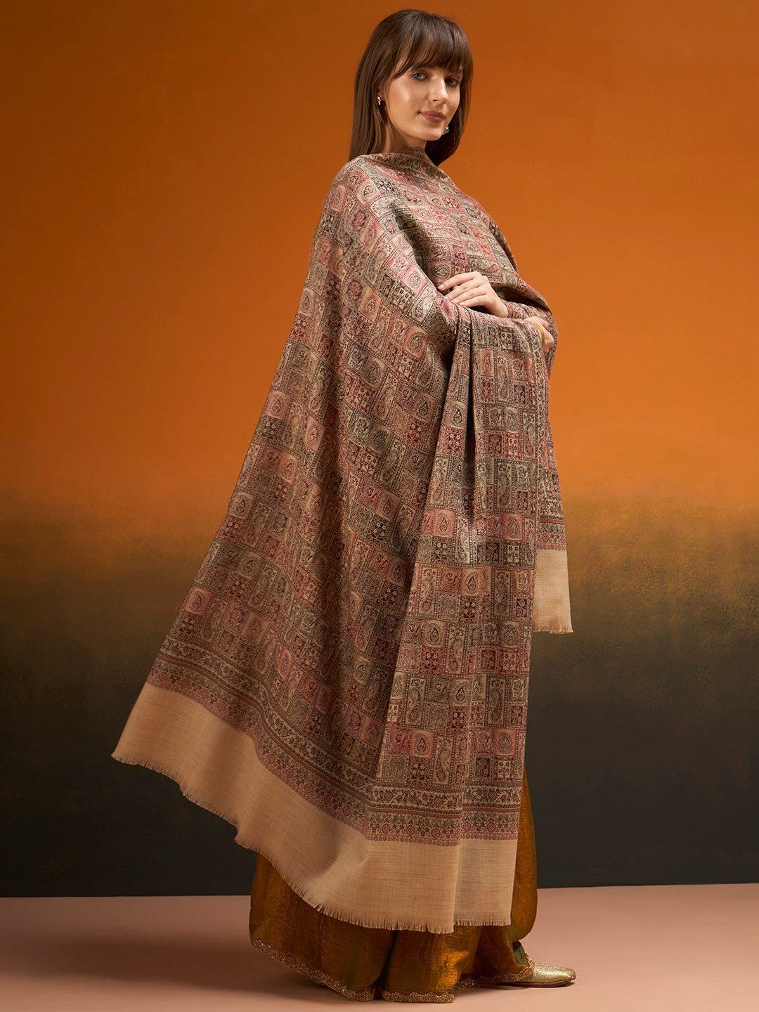 Women Regal Tapestry Kashmiri Jamawar Woven Shawl