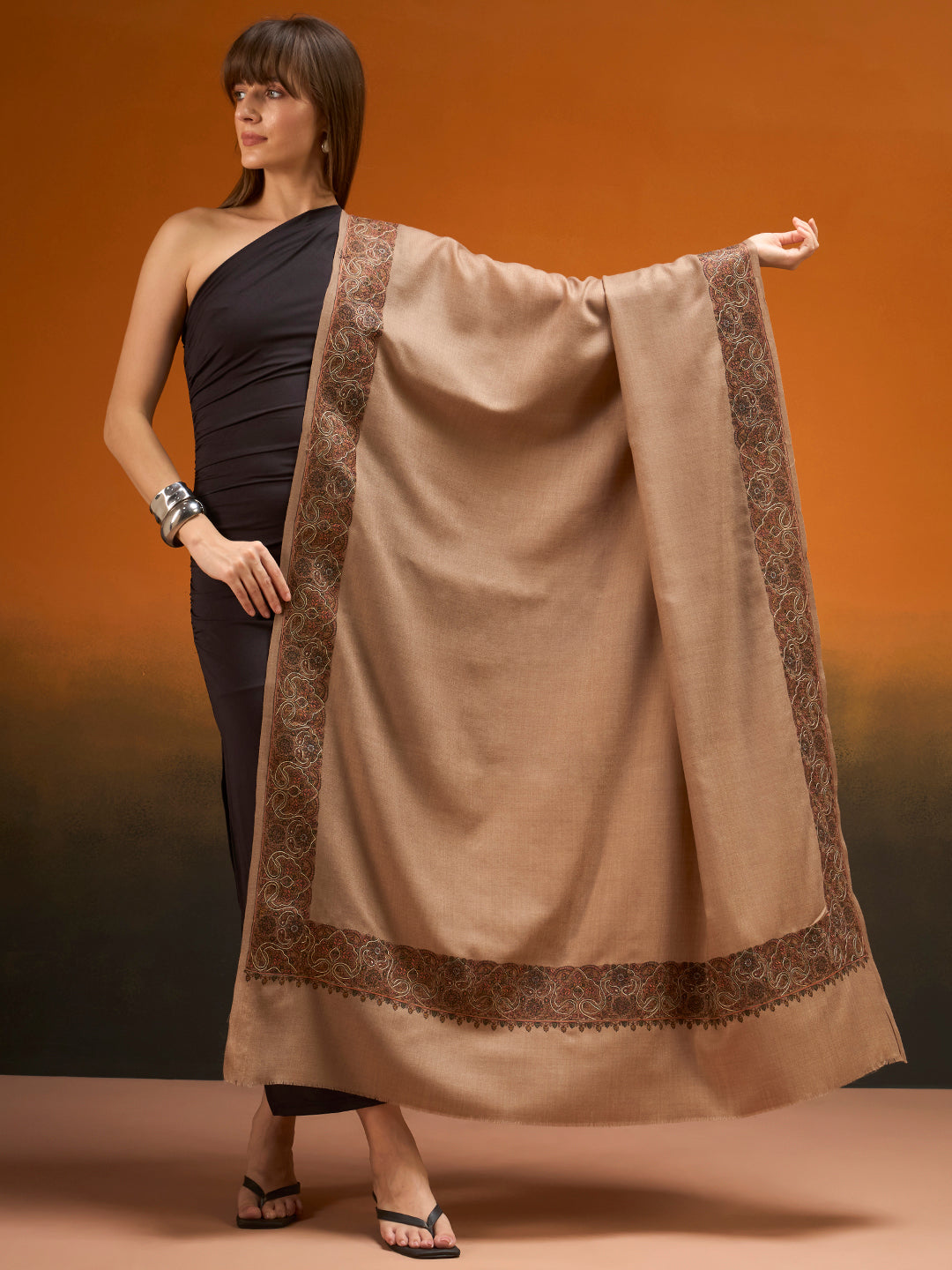 Women Nafeesah Fine Wool Sozni Hand Embroidered Shawl