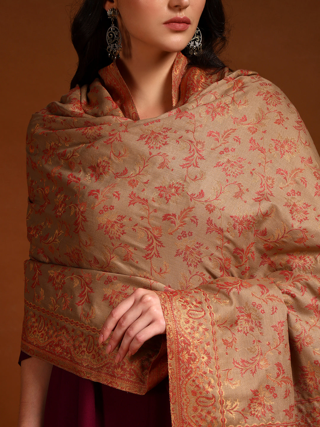 Pashmoda Women Nazrana Kashmiri Jamawar Woven Shawl (Size: 101X203 CM)