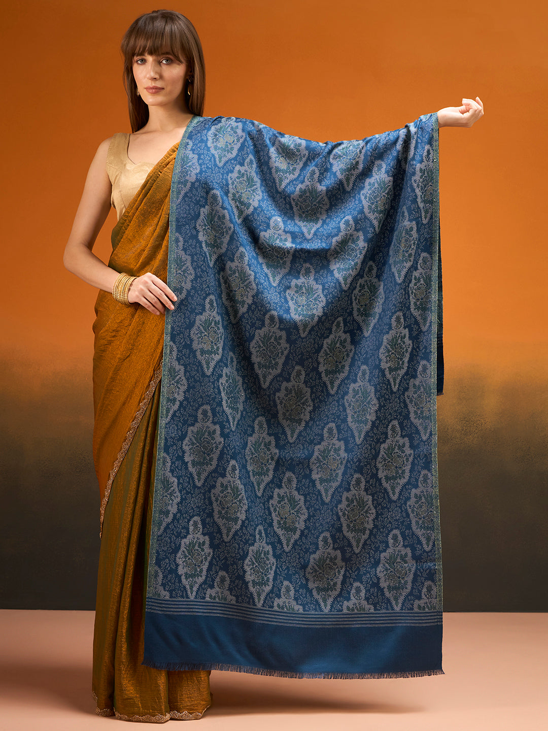 Pashmoda Imperial Royal brocade Stole for Women, Wool Blend Pashmina Style Shawl Wrap, Traditional Kashmiri Jamawar Woven Design, Luxury Evening & Festive Scarf (28 x 80 Inches)