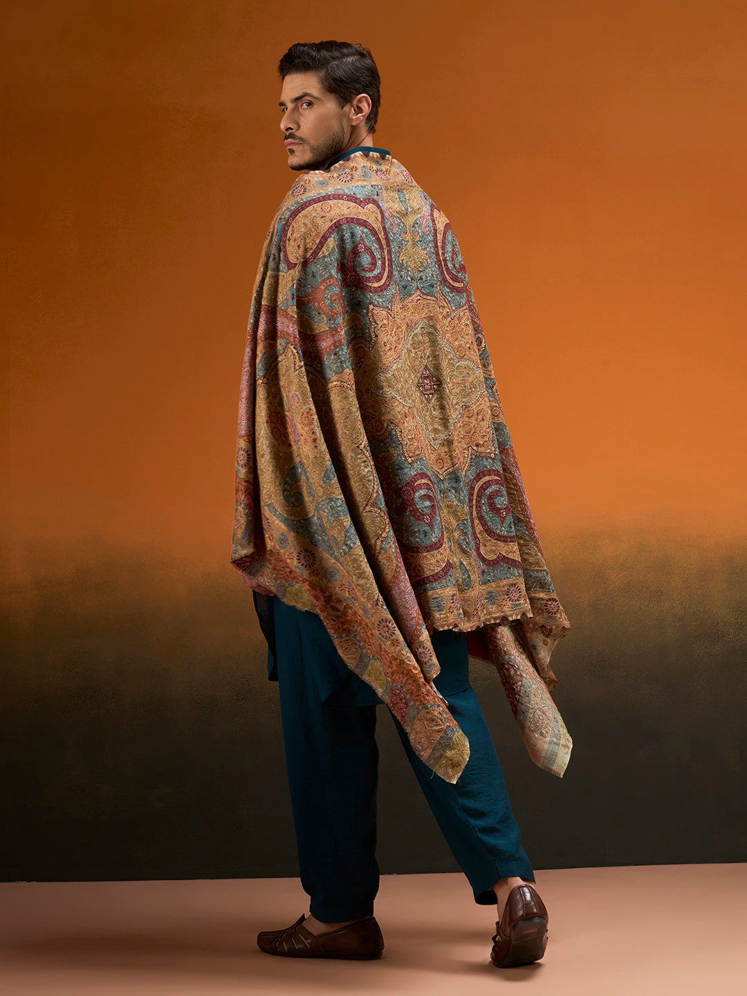 Men Kashish Fine Wool Kalamkari Embroidered Shawl