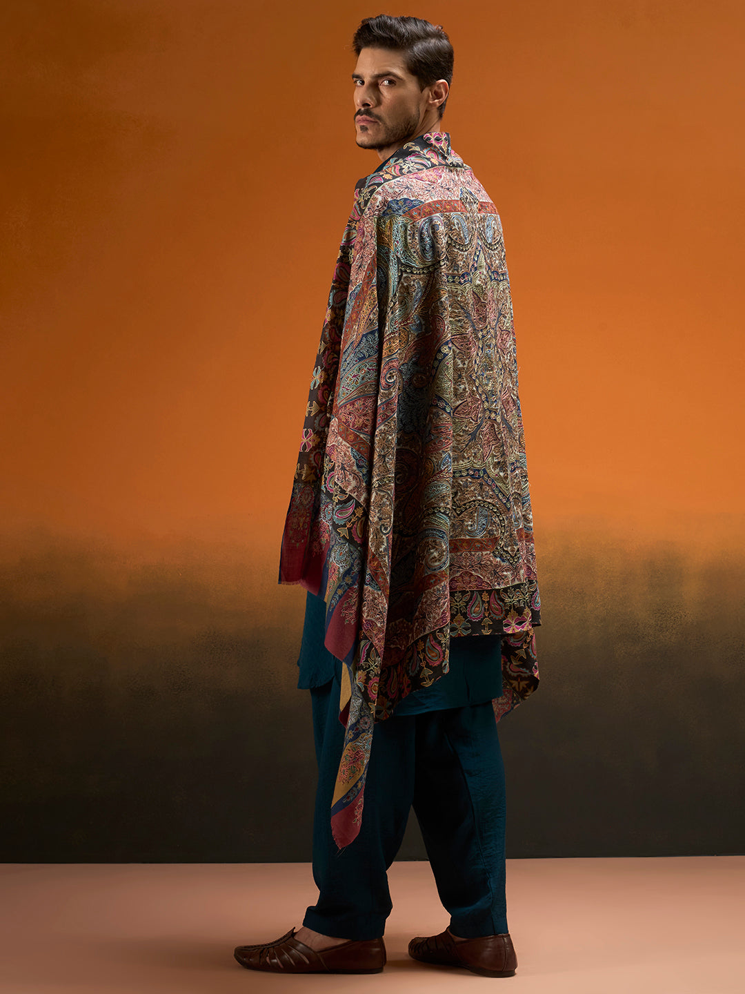 Men rangrez Fine Wool Kalamkari Embroidered Shawl