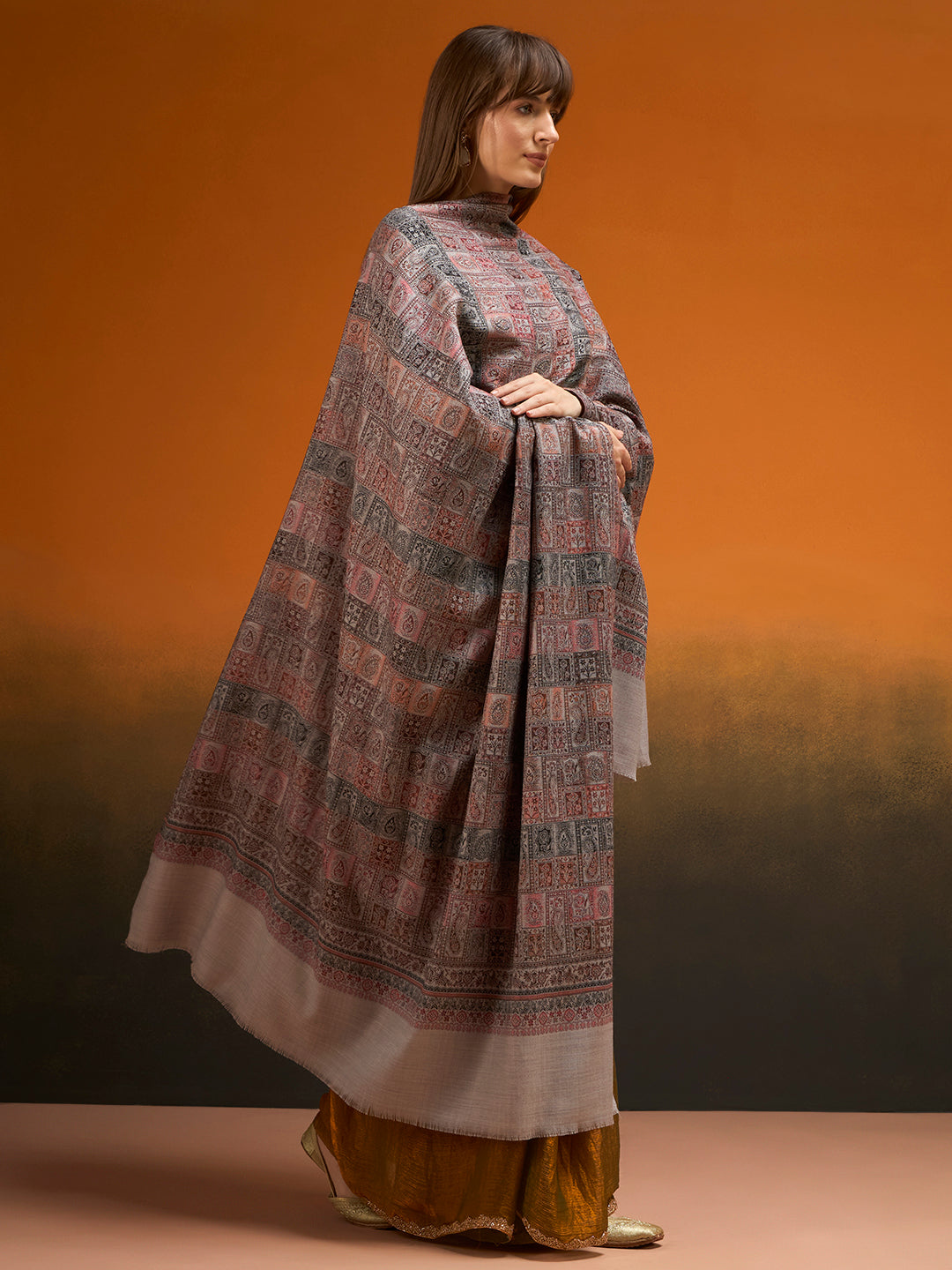 Women Regal Tapestry Kashmiri Jamawar Woven Shawl