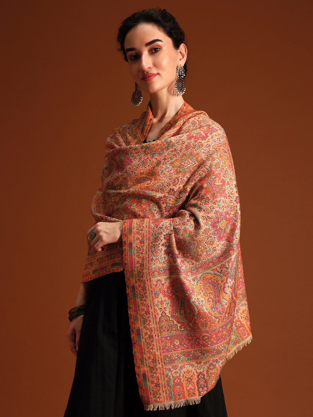 Pashmoda Imperial Shahkaar Gulistan kaani stole Stole for Women, Wool Blend Pashmina Style Shawl Wrap, Traditional Kashmiri Jamawar Woven Design, Luxury Evening & Festive Scarf (28 x 80 Inches)