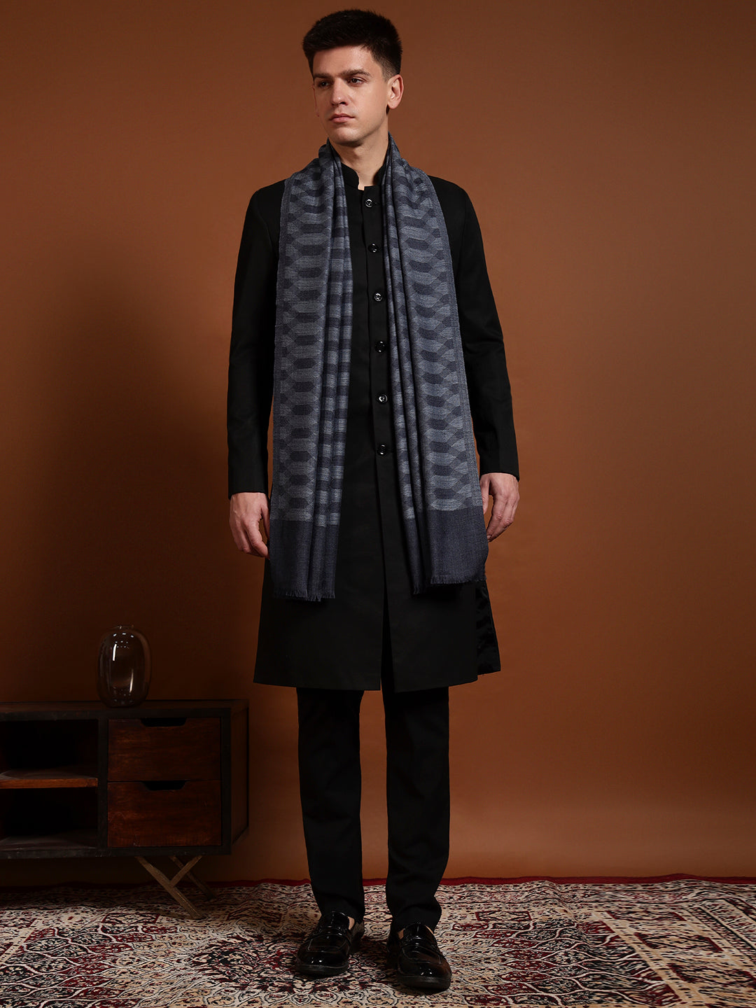 Men Kavya Ikat 100% Pure Wool Checkered Stole