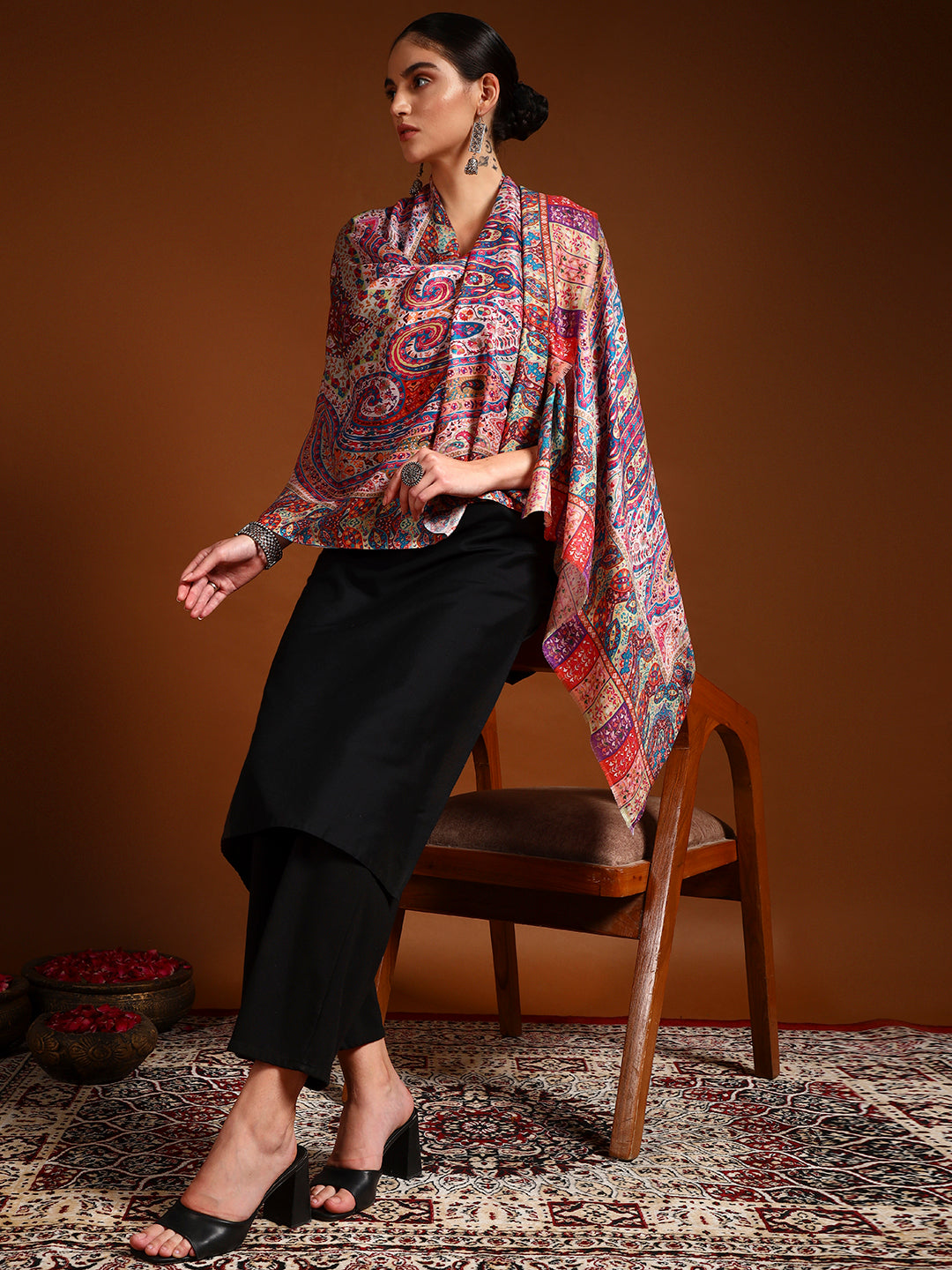 Pashmoda Women Royal Embers Fine Soft Bamboo Fibre Stole (Size: 71x203 CM)