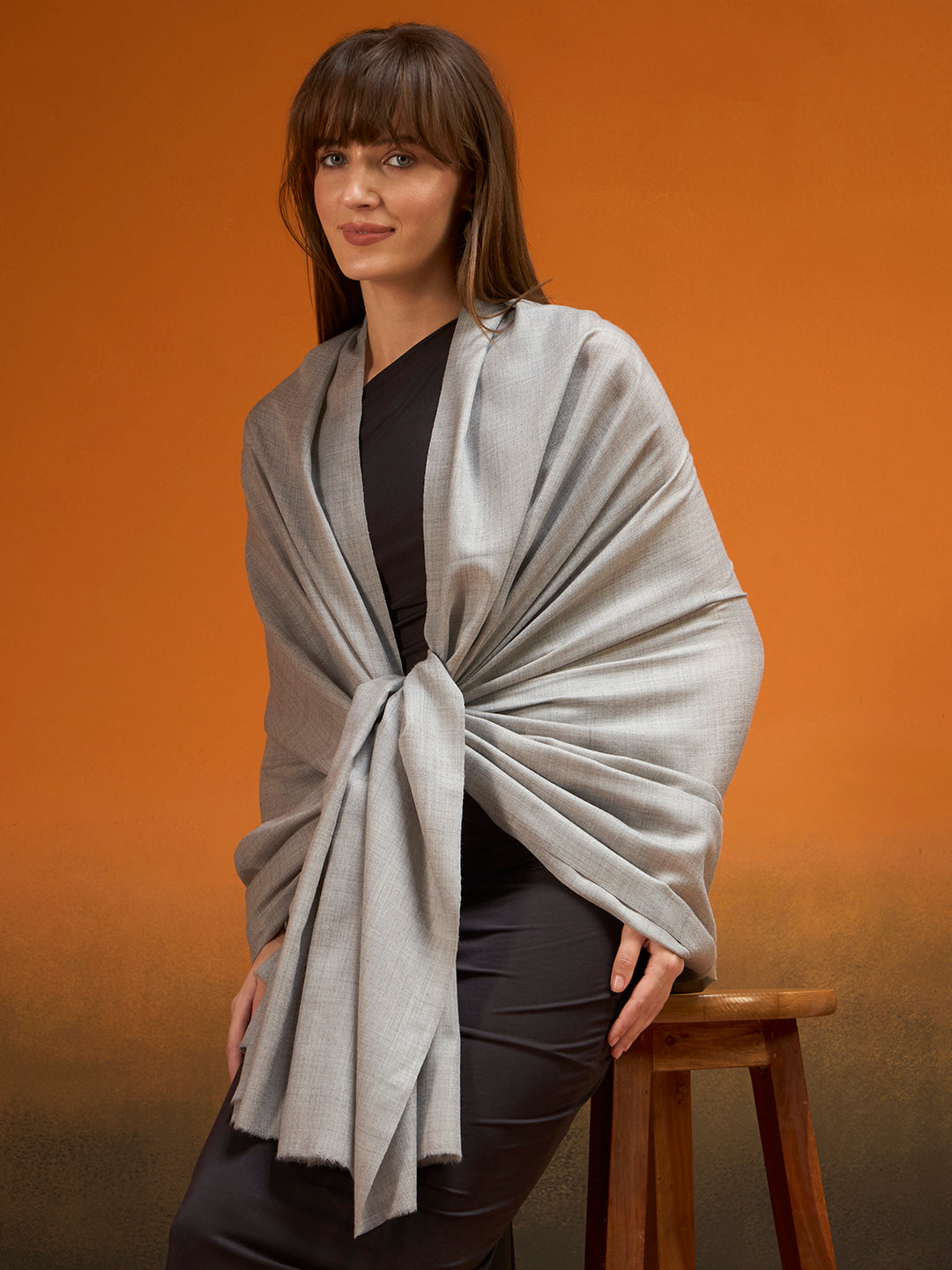 Women Verdant Grace Fine Wool Blend Solid Melange Shawl